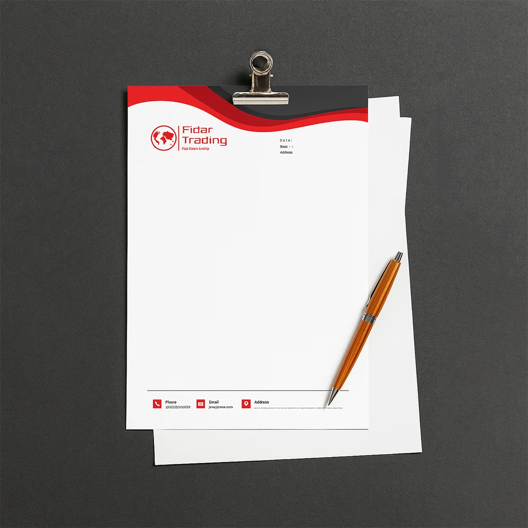 چاپ سربرگ اداری با طرح اختصاصی و برند شما؛ مناسب شرکتها، پزشکان و دفاتر خدماتی، با چاپ رنگی، دیجیتال یا افست در طومار چاپ.