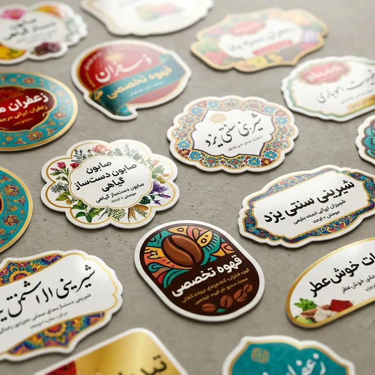 نمونه کار برای لیبل براق با قالب و سایز دلخواه نمونه کار برای لیبل براق با قالب و سایز دلخواه